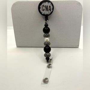 Black and White CNA Beaded Badge Reel